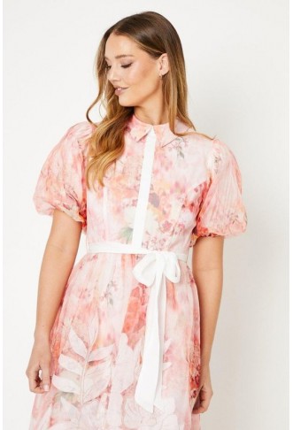 Floral Applique And Embroidered Shirt Dress