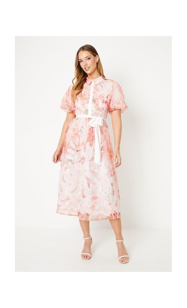 Floral Applique And Embroidered Shirt Dress