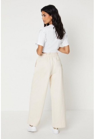 Petite Twill Paperbag Straight Leg Trouser