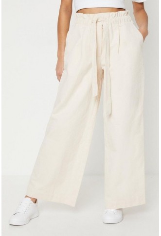 Petite Twill Paperbag Straight Leg Trouser