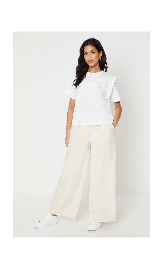 Petite Twill Paperbag Straight Leg Trouser