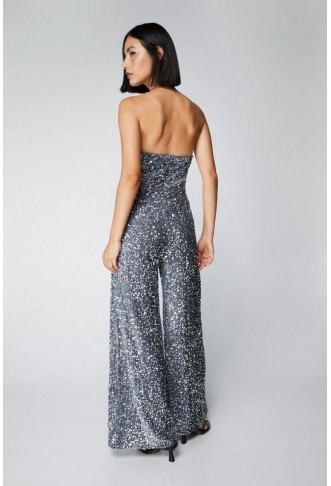 Sequin Strapless Wide Leg Jumpsuit