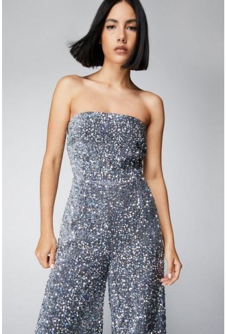 Sequin Strapless Wide Leg Jumpsuit