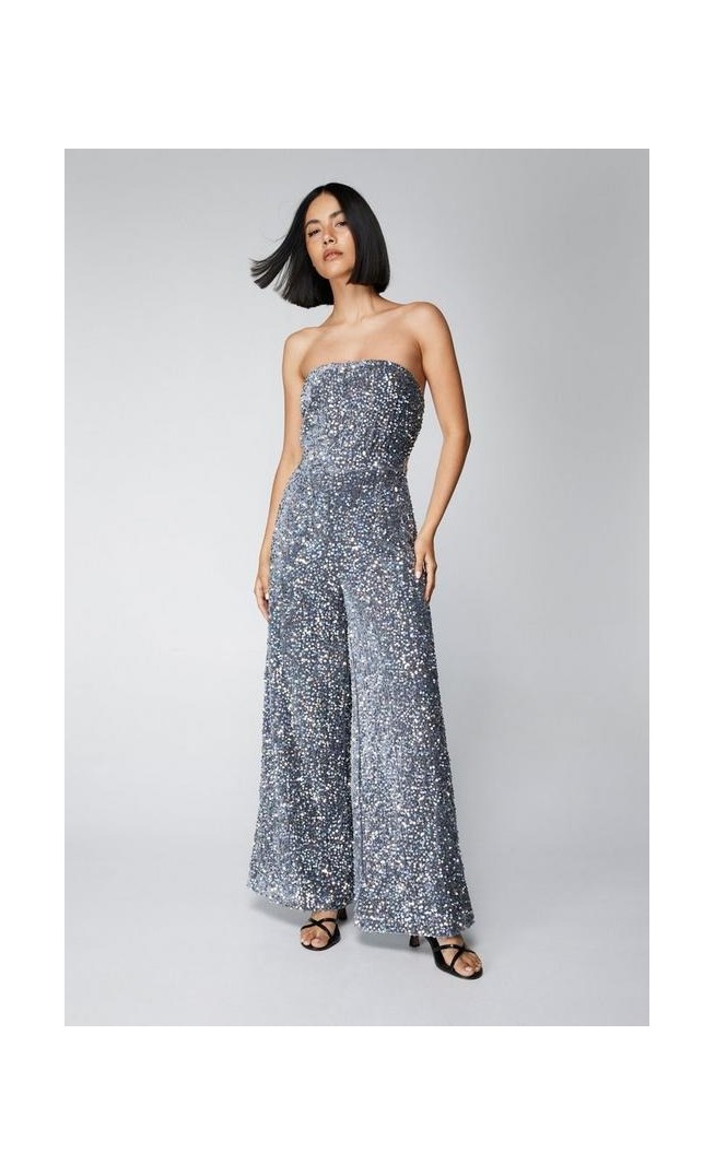 Sequin Strapless Wide Leg Jumpsuit