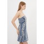 Premium Pearl Embellished Denim Woven Bandeau Mini Dress