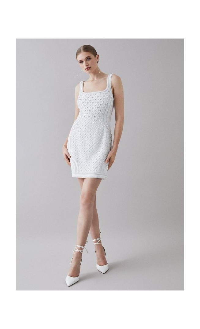 Premium Embellished Square Neck Mini Dress