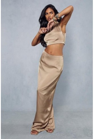 Satin Split Back Maxi Skirt