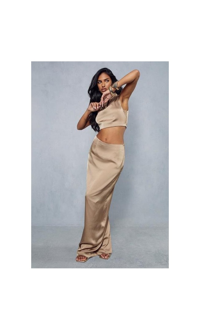 Satin Split Back Maxi Skirt