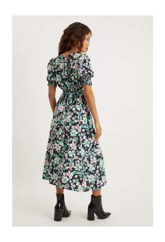 Petite Floral Shirred Cuff Dress