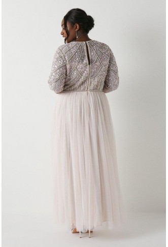 Plus Size Pearl Embellished Bodice Bridesmaids Tulle Skirt Dress