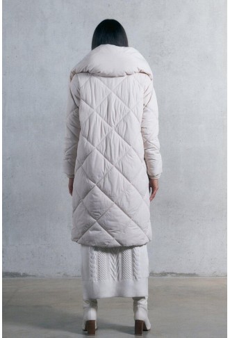 Long Quilted Shawl Collar Puffer Coat