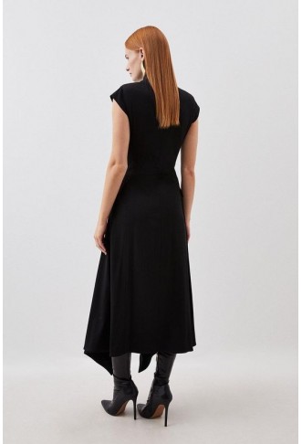 Tailored Polished Viscose Collared Detail Tuxedo Midi Dress