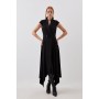 Tailored Polished Viscose Collared Detail Tuxedo Midi Dress