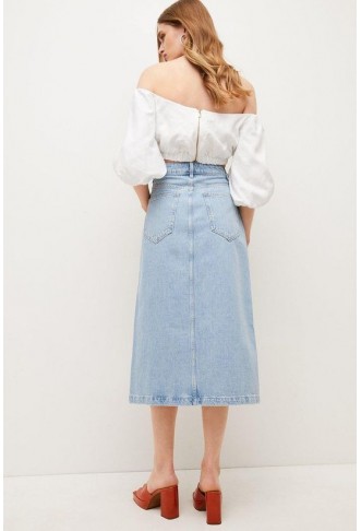 Spilt Front Denim Midi Skirt