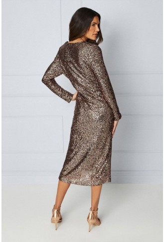 Sequin Twist Midi Dress