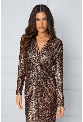 Sequin Twist Midi Dress