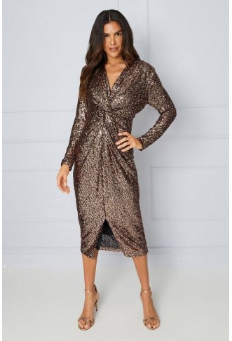 Sequin Twist Midi Dress