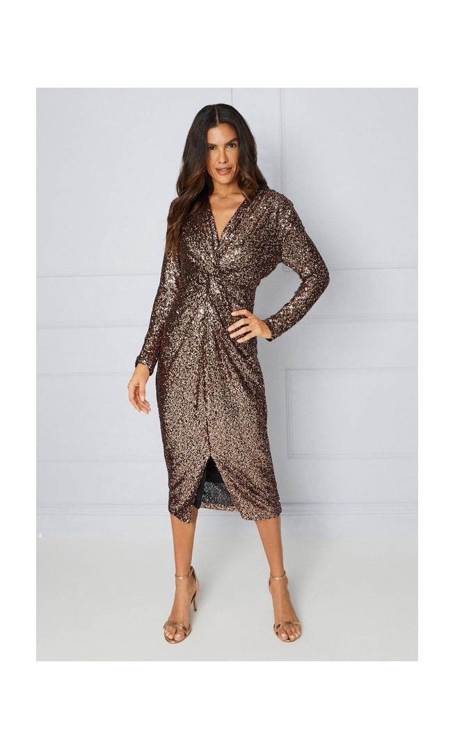 Sequin Twist Midi Dress