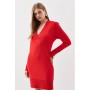 Red Viscose Blend V Neck Mini Dress