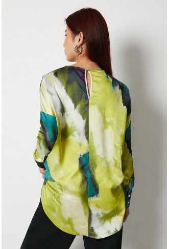 Stripe Ombre Printed Satin Long Line Tunic Top