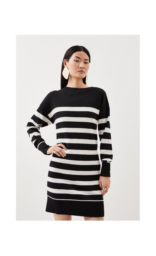 Premium Alpaca Wool Blend Stripe Knit Mini Dress