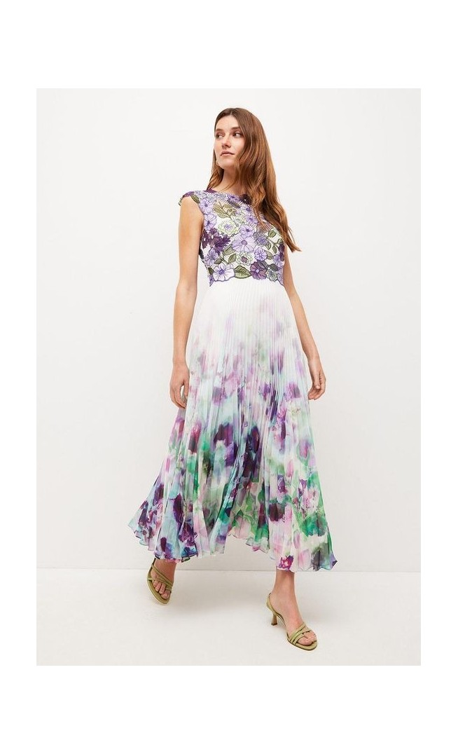 Guipure Lace & Embroidery Pressed Floral Midi