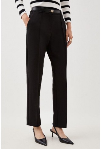 Compact Stretch Tailored Waist Detail Straight Leg Trousers