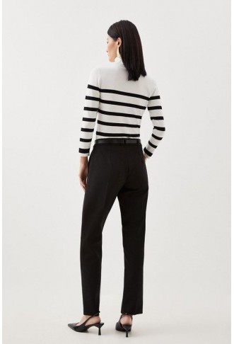 Compact Stretch Tailored Waist Detail Straight Leg Trousers