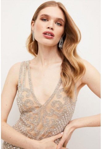 Crystal Embellished Strappy Mini Dress