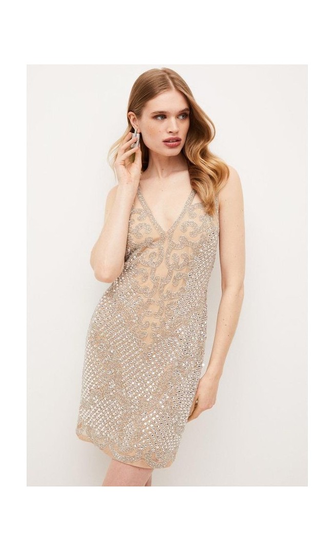 Crystal Embellished Strappy Mini Dress