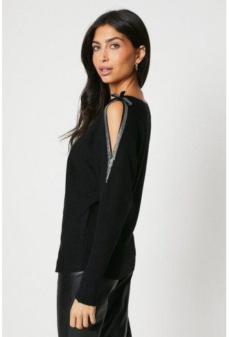 Diamante Bow Shoulder Batwing Jumper