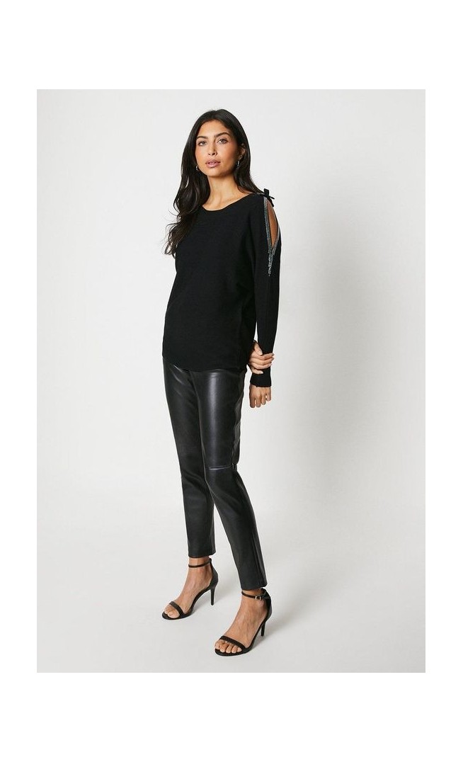 Diamante Bow Shoulder Batwing Jumper