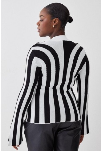 Plus Size Striped Knitted Long Sleeve Top