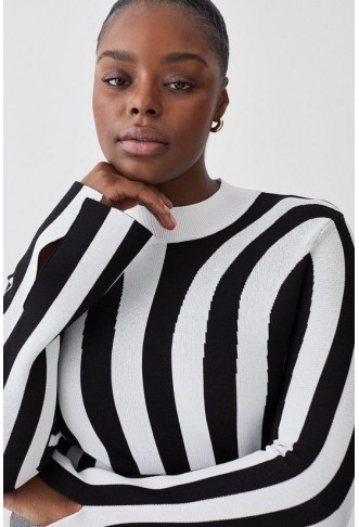 Plus Size Striped Knitted Long Sleeve Top