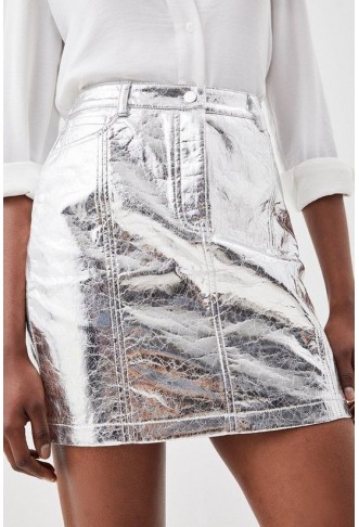 Metallic Faux Leather Mini Skirt