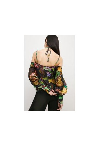 Dark Tropical Cotton Voile Halter Top