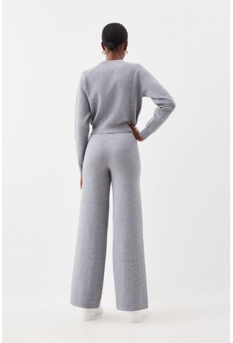 Compact Wool Look Knit Trousers