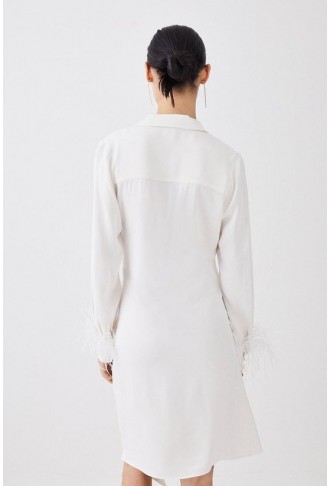 Tailored Satin Back Crepe Feather Cuff Mini Dress