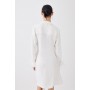 Tailored Satin Back Crepe Feather Cuff Mini Dress