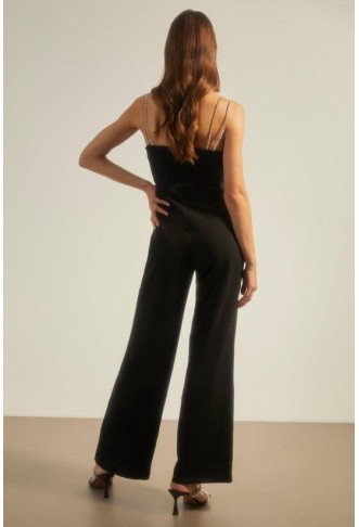 Lace Contrast Diamante Strap Jumpsuit