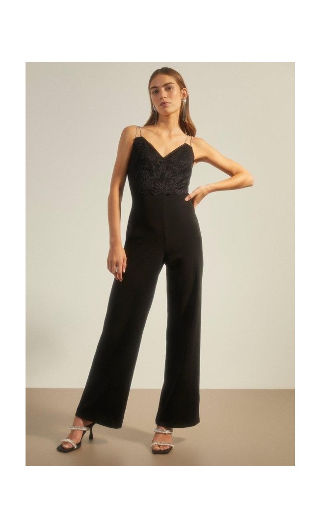 Lace Contrast Diamante Strap Jumpsuit