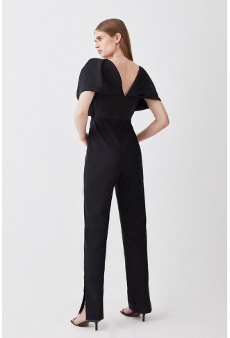 Italian Wool Blend Satin Couture Draped Jumpsuit