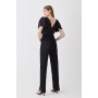 Italian Wool Blend Satin Couture Draped Jumpsuit