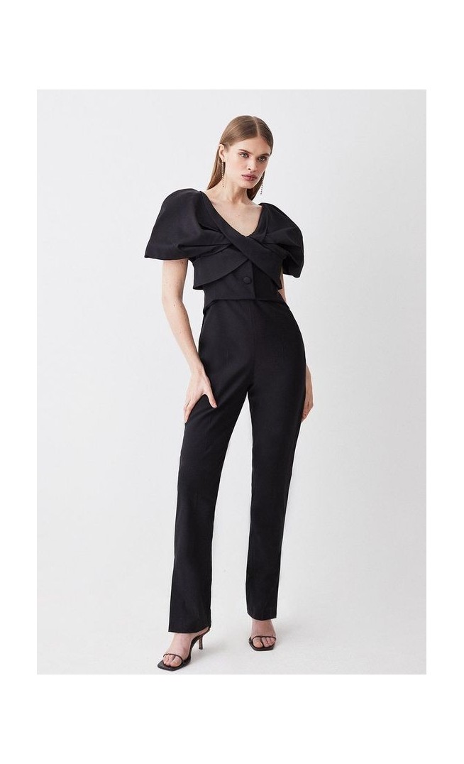 Italian Wool Blend Satin Couture Draped Jumpsuit