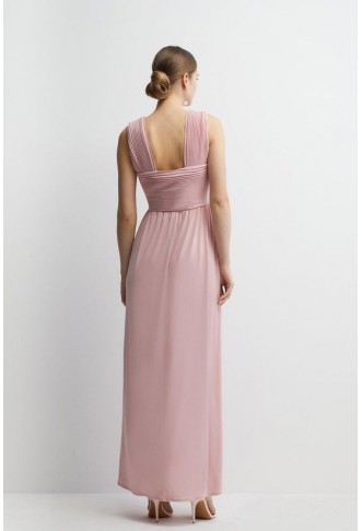 Micro Pleat Bodice Hem Sweep Jersey Bridesmaids Maxi Dress