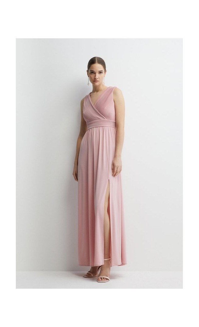 Micro Pleat Bodice Hem Sweep Jersey Bridesmaids Maxi Dress