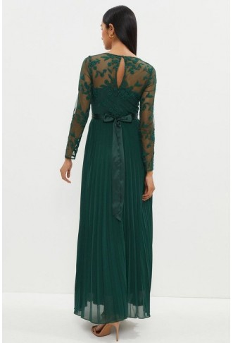 Petite Embroidered Long Sleeve Maxi Dress