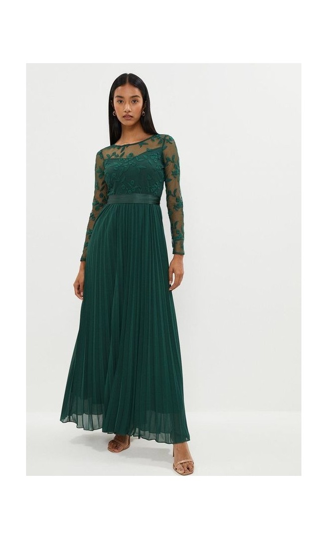 Petite Embroidered Long Sleeve Maxi Dress