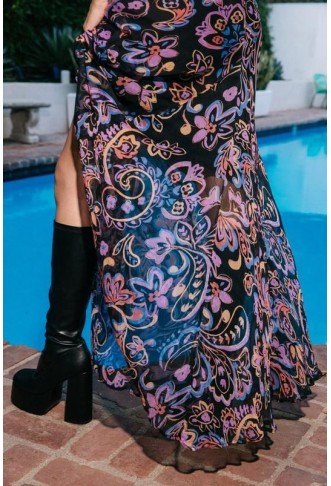 Paisley Backless V-Neck Maxi Dress