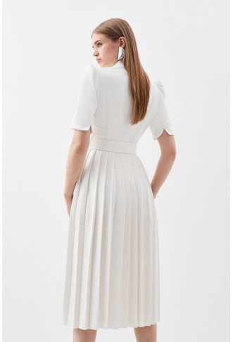 Petite Tailored Structured Crepe Forever Pleat Midi Dress